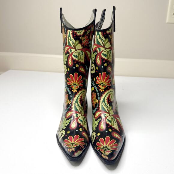 Nomad Women's Yippy Western Rain Boot Size 7 Waterproof Floral Paisley Pull‎ On - Picture 2 of 10
